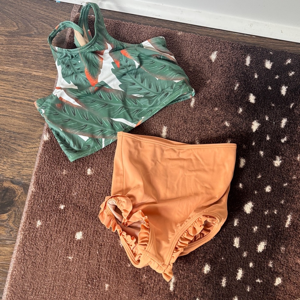 Kortni Jeane Green and Orange Kids Swim Bikini